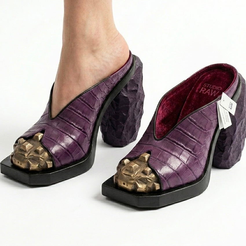 purple croco mule