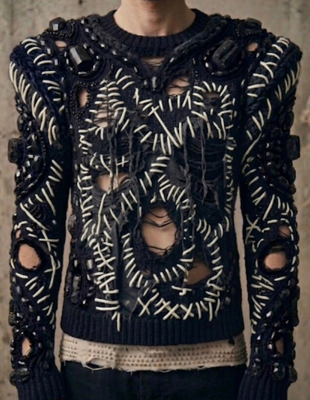 scar-tissue distressed knit