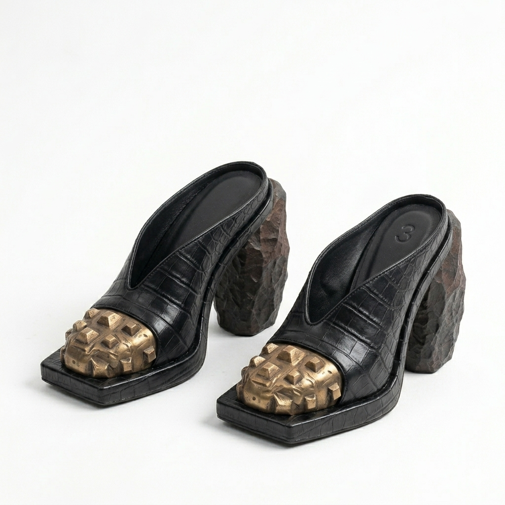 black croco stone mule
