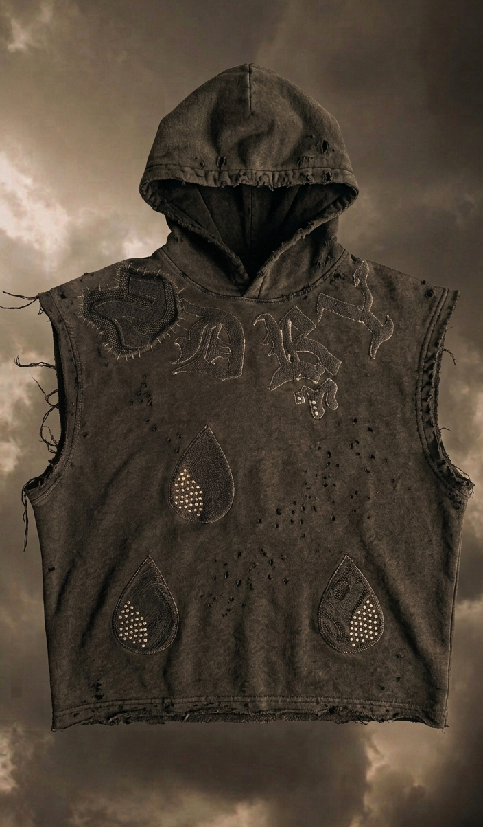 2 dry tears fade gray hood w/swarovski